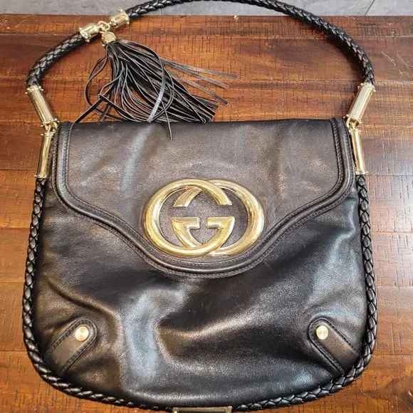 Authentic Vintage Gucci Black Leather Britt Tassel Bag - Picture 1 of 12